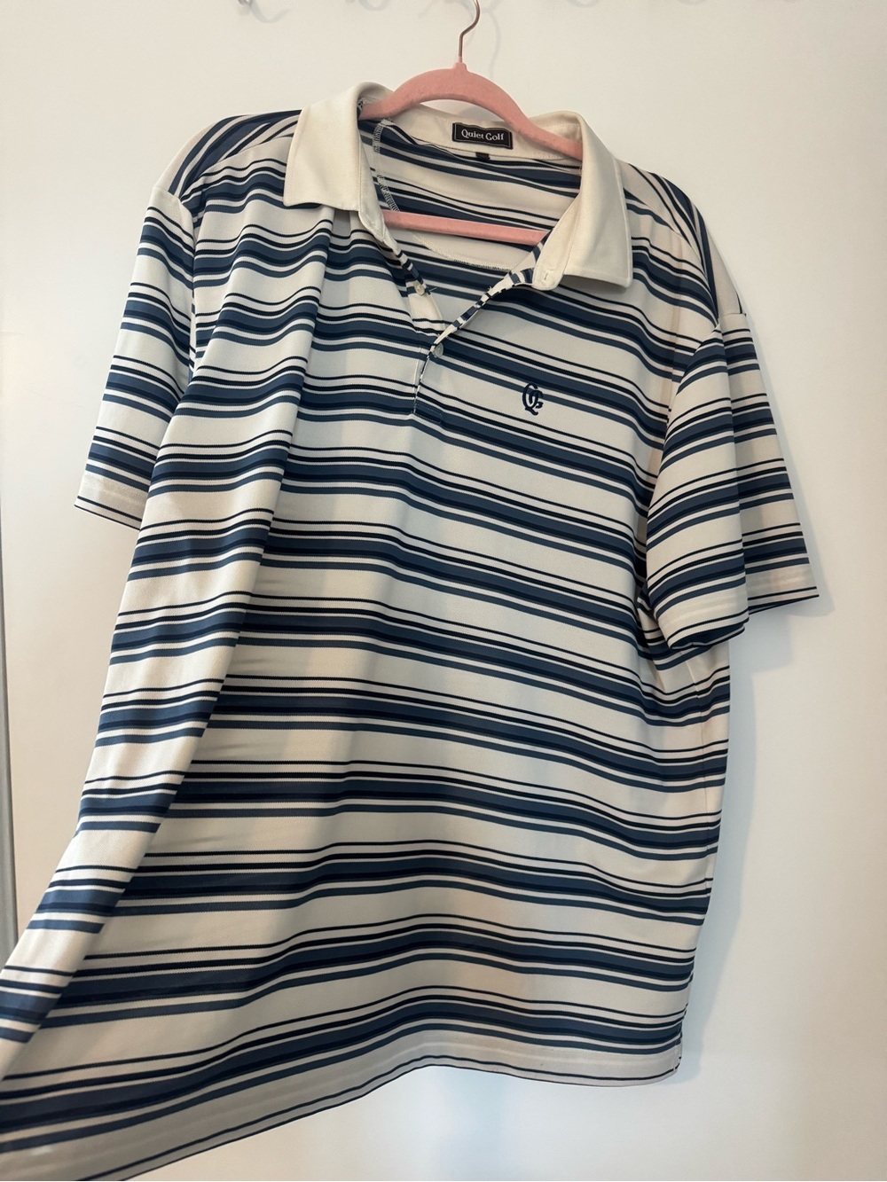 Men's Navy & White Striped Polo Shirt